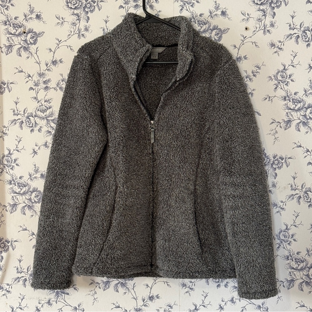 Grey Fuzzy Fleece ZipUp Sweater